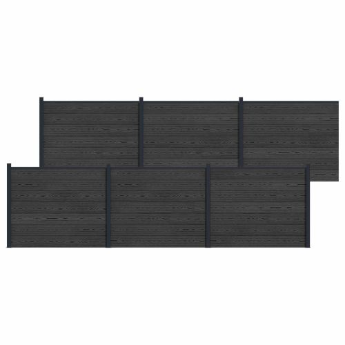 Панел на ограда 6 pcs WPC и алуминий Черно