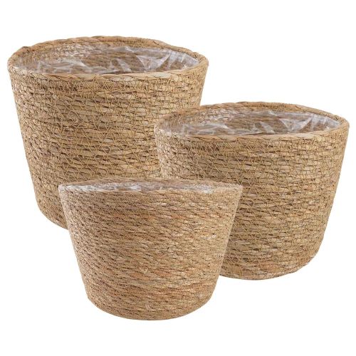 Кошници за растения от морска трева 3 pcs Натурално Ø26 x 19 см