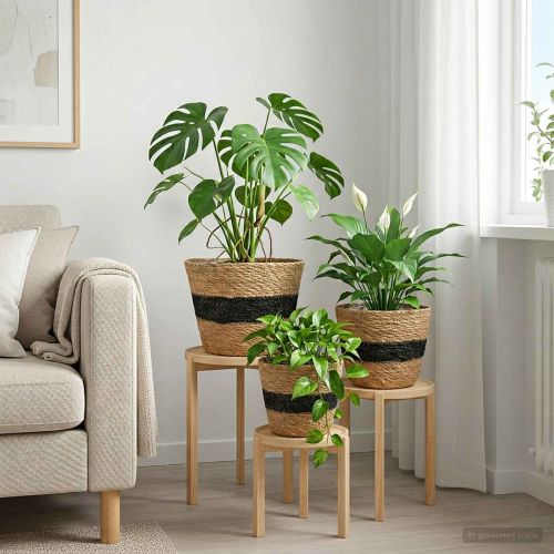 Кошници за растения от морска трева 3 pcs Естествено и черно