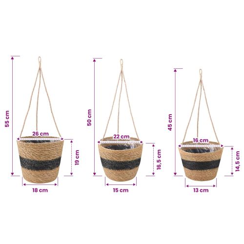 Кошници за растения от морска трева 3 pcs Естествено и черно
