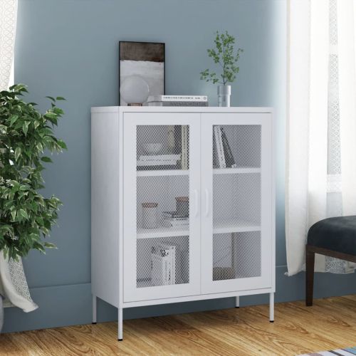 Шкаф за съхранение, бял, 80х35х101,5 см, стомана