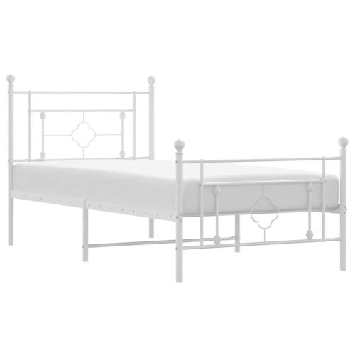 Метална рамка за легло с горна и долна табла, бяла, 100x200 см
