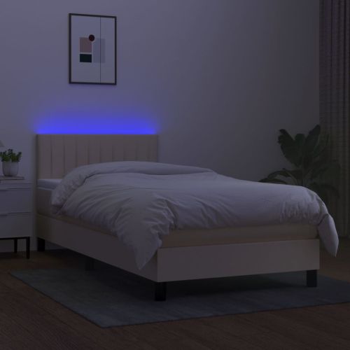 Боксспринг легло с матрак и LED, кремава, 90x190 см, плат