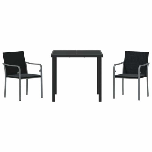 Комплект за хранене в градината 3 pcs Черен и Сив ПЕ ратан