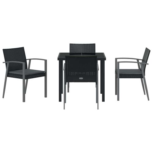 Комплект за хранене в градината 5 pcs Черен и Сив ПЕ ратан