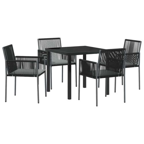 Комплект за хранене в градината 5 pcs Черно ПЕ ратан