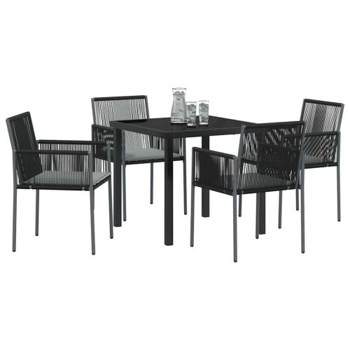 Комплект за хранене в градината 5 pcs Черно ПЕ ратан