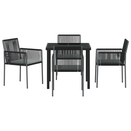 Комплект за хранене в градината 5 pcs Черно ПЕ ратан