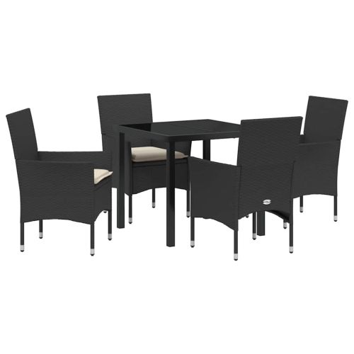 Комплект за хранене в градината 5 pcs Черно полиратан