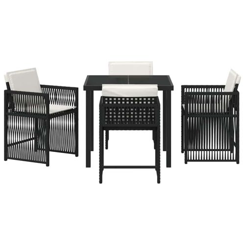 Комплект за хранене в градината 5 pcs Черно полиратан