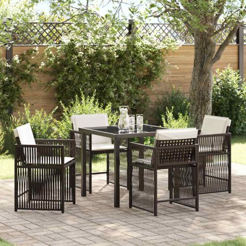 Комплект за хранене в градината 5 pcs Кафяво полиратан