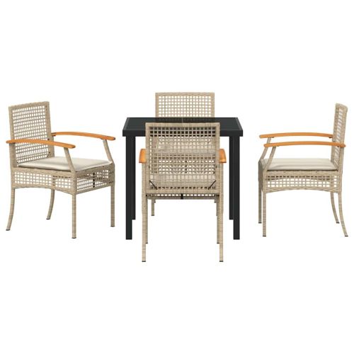 Комплект за хранене в градината 5 pcs Бежов и черен Ратан