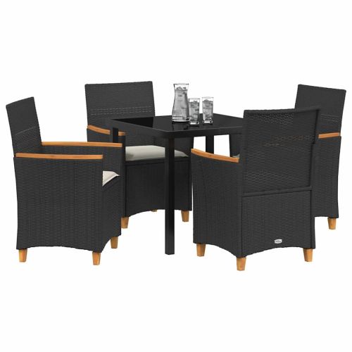 Комплект за хранене в градината 5 pcs Черно полиратан
