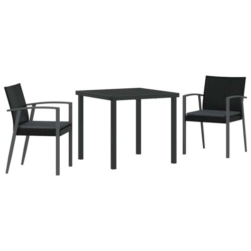 Комплект за хранене в градината 3 pcs Черен и Сив ПЕ ратан