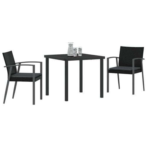 Комплект за хранене в градината 3 pcs Черен и Сив ПЕ ратан