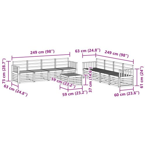 Комплект дивани за открито 9 pcs Бяло 59 x 59 x 37 см