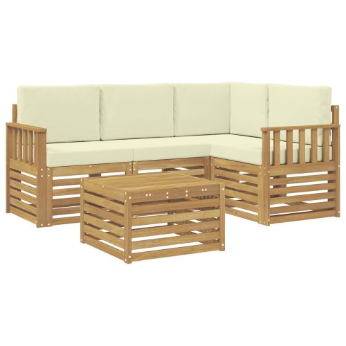 Комплект дивани за открито 5 pcs Бяло и кремаво 59 x 59 x 37 см