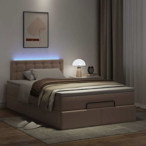 Османска легло с матраци&LED капучино 120x190см изкуствена кожа