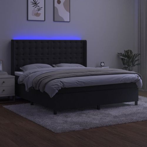 Боксспринг легло с матрак и LED, черно, 180x200 см, кадифе