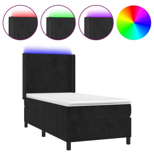 Боксспринг легло с матрак и LED, черно, 80x200 см, кадифе