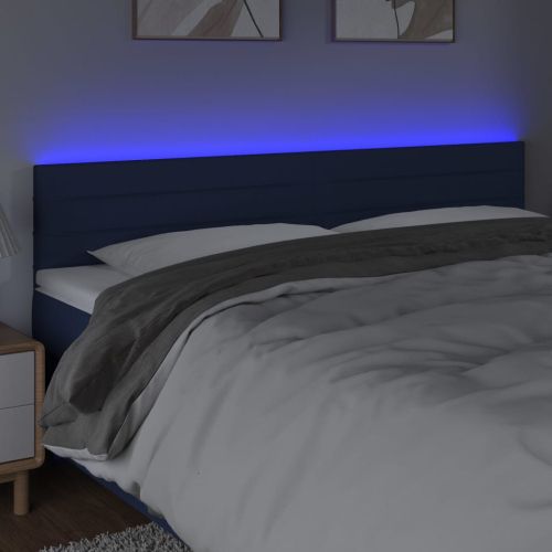 LED горна табла за легло, синя, 180x5x78/88 см, плат