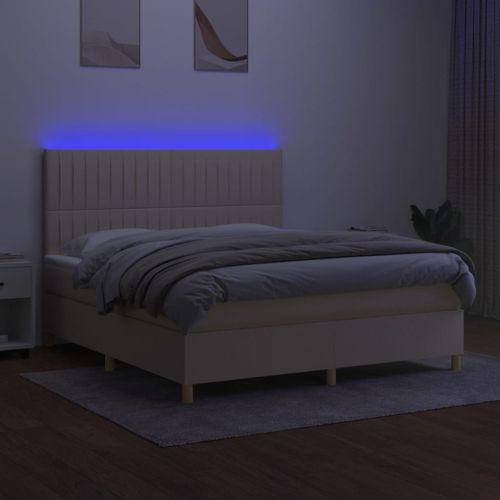 Боксспринг легло с матрак и LED, кремаво, 160x200 см, плат