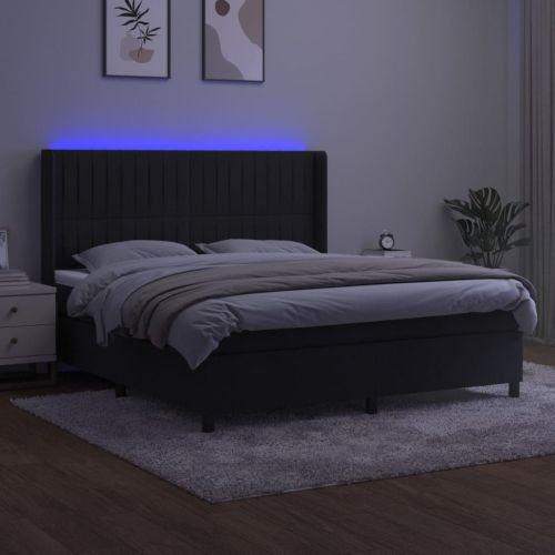 Боксспринг легло с матрак и LED, черно, 160x200 см, кадифе