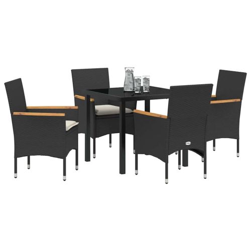 Комплект за хранене в градината 5 pcs Черно полиратан