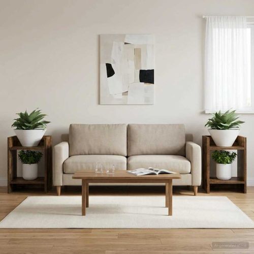 Стойка за растения с рафт 2 pcs Пушена Дъб 30 x 30 x 40 cm