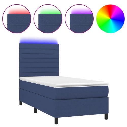 Боксспринг легло с матрак и LED, синя, 90x200 см, плат