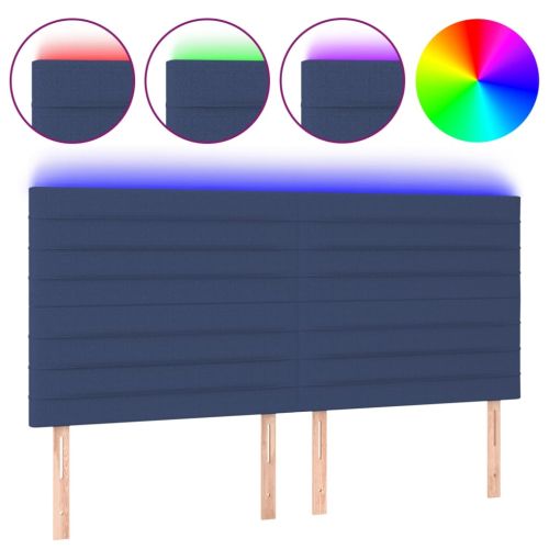 LED горна табла за легло, синя, 180x5x118/128 см, плат