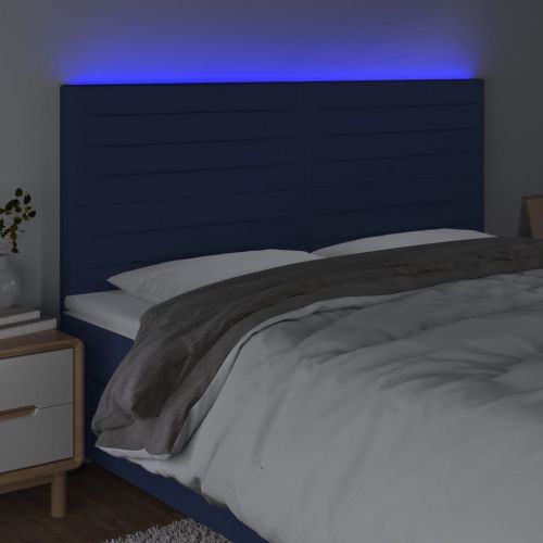 LED горна табла за легло, синя, 180x5x118/128 см, плат