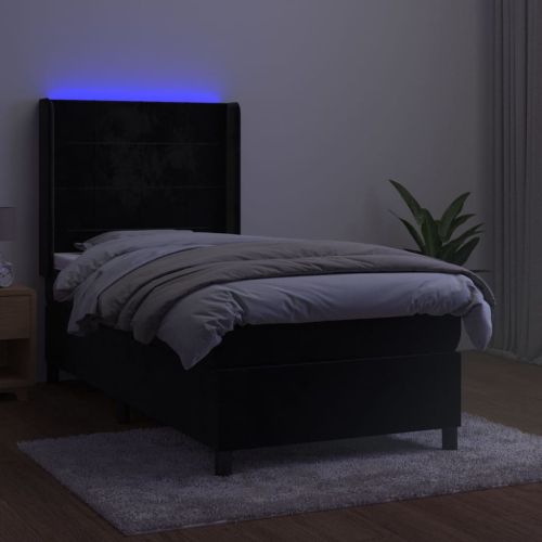 Боксспринг легло с матрак и LED, черно, 100x200 см, кадифе