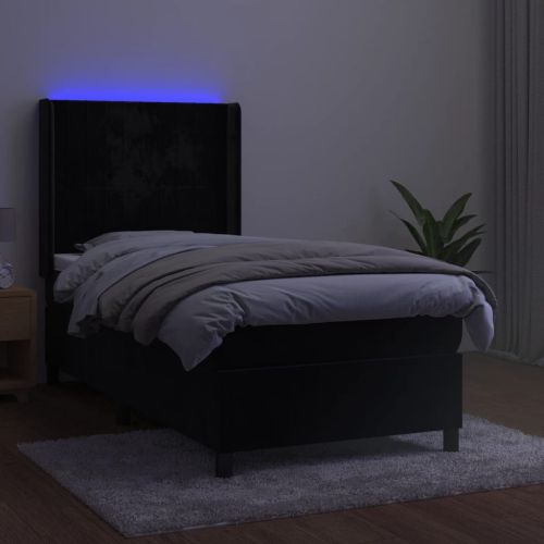 Боксспринг легло с матрак и LED, черно, 80x200 см, кадифе