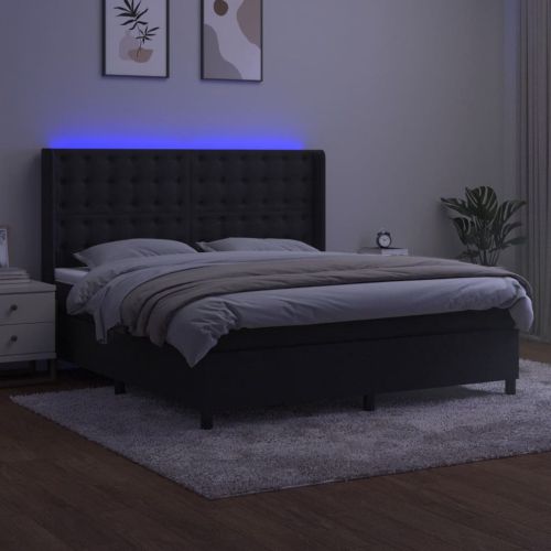 Боксспринг легло с матрак и LED, черно, 160x200 см, кадифе