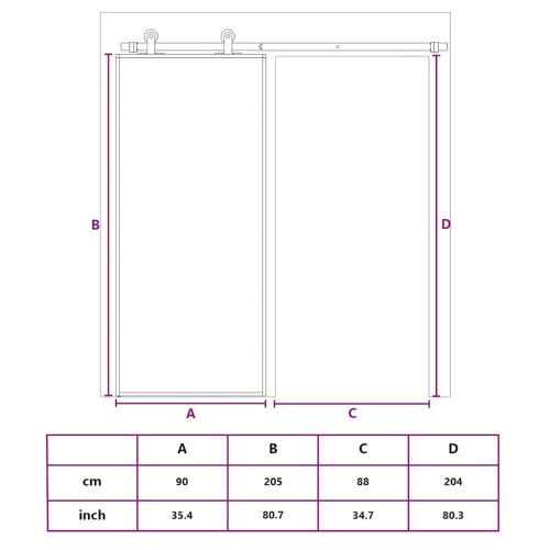 Плъзгаща се врата 90x205 см матирано ESG стъкло и алуминий