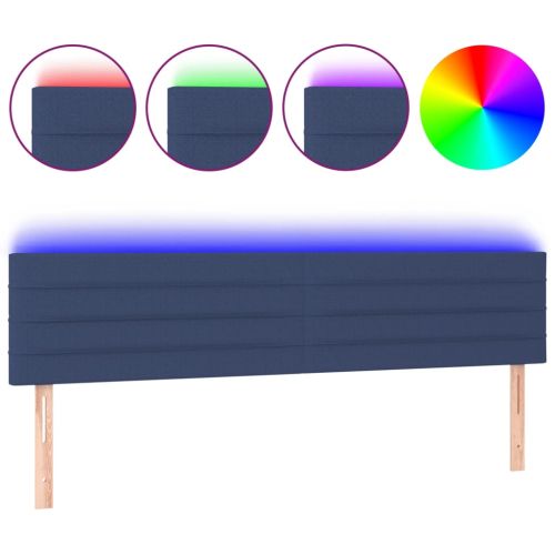 LED горна табла за легло, синя, 160x5x78/88 см, плат