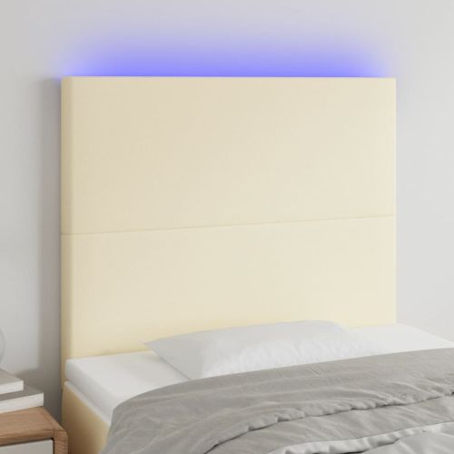 LED горна табла за легло,кремава,80x5x118/128см,изкуствена кожа