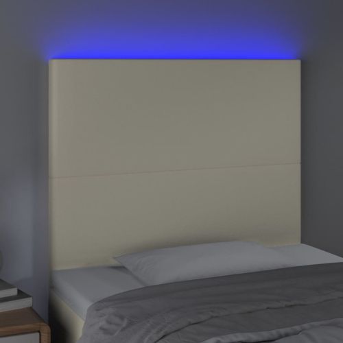 LED горна табла за легло,кремава,80x5x118/128см,изкуствена кожа