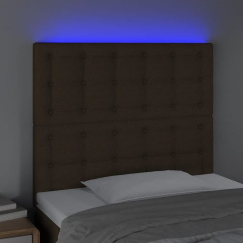 LED горна табла за легло, тъмнокафява,80x5x118/128 см, плат