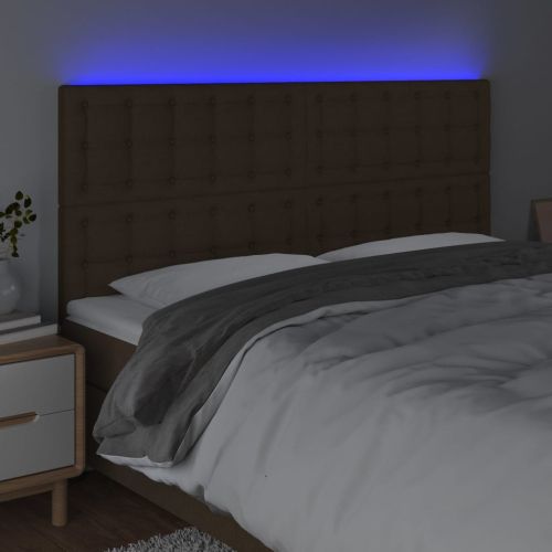 LED горна табла за легло, тъмнокафява,160x5x118/128 см, плат