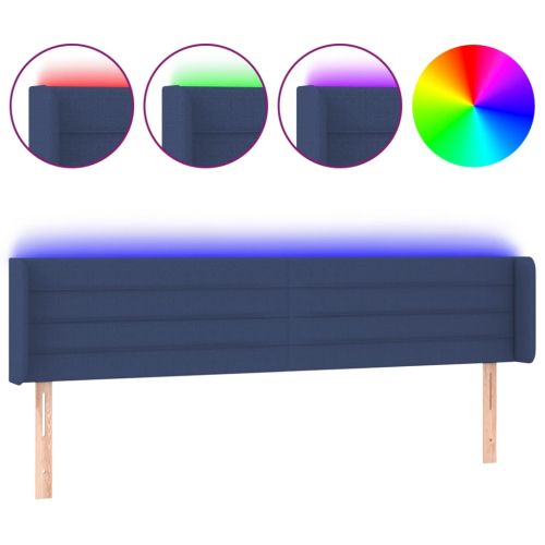 LED горна табла за легло, синя, 163x16x78/88 см, плат