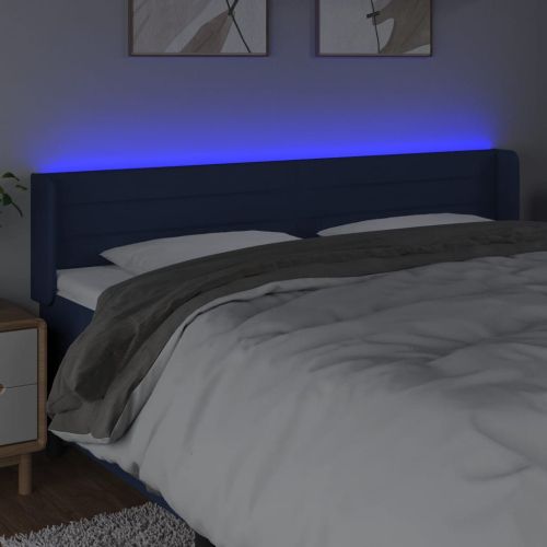 LED горна табла за легло, синя, 163x16x78/88 см, плат