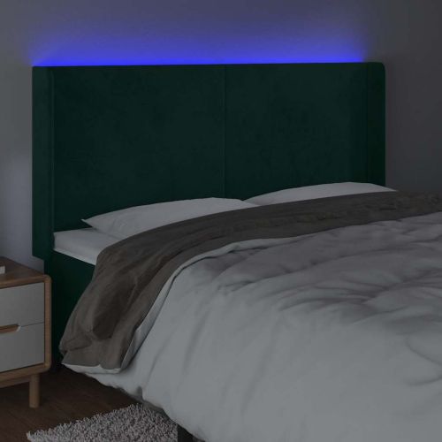 LED горна табла за легло, тъмнозелена, 203x16x118/128см, кадифе