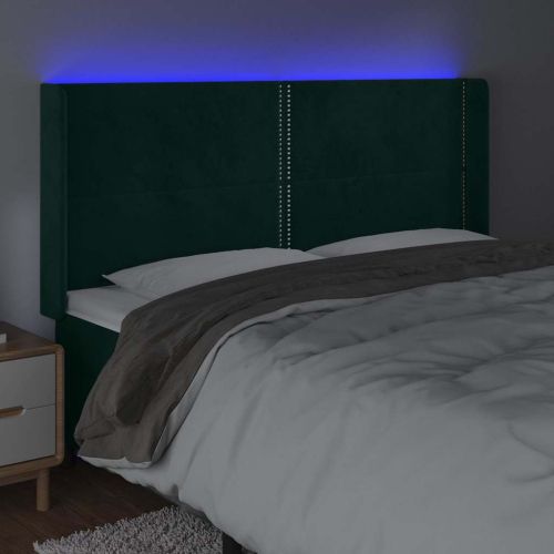 LED горна табла за легло, тъмнозелена, 203x16x118/128см, кадифе