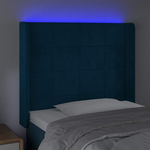 LED горна табла за легло, тъмносиня, 83x16x118/128 см, кадифе