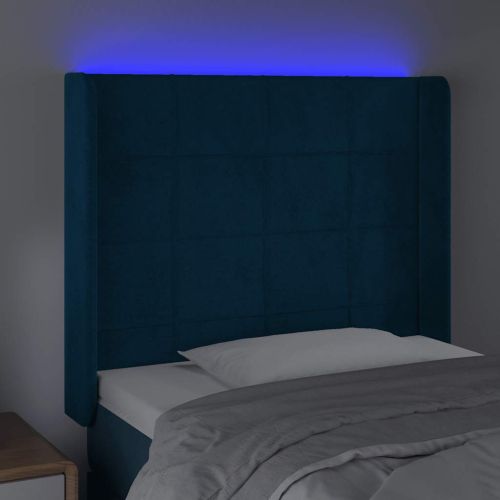 LED горна табла за легло, тъмносиня, 93x16x118/128 см, кадифе