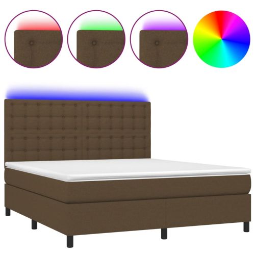 Боксспринг легло с матрак и LED, тъмнокафяво, 160x200 см, плат
