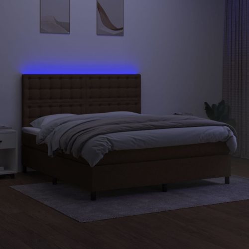 Боксспринг легло с матрак и LED, тъмнокафяво, 160x200 см, плат