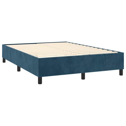 Боксспринг легло с матрак и LED, тъмносиньо, 140x200 см, кадифе